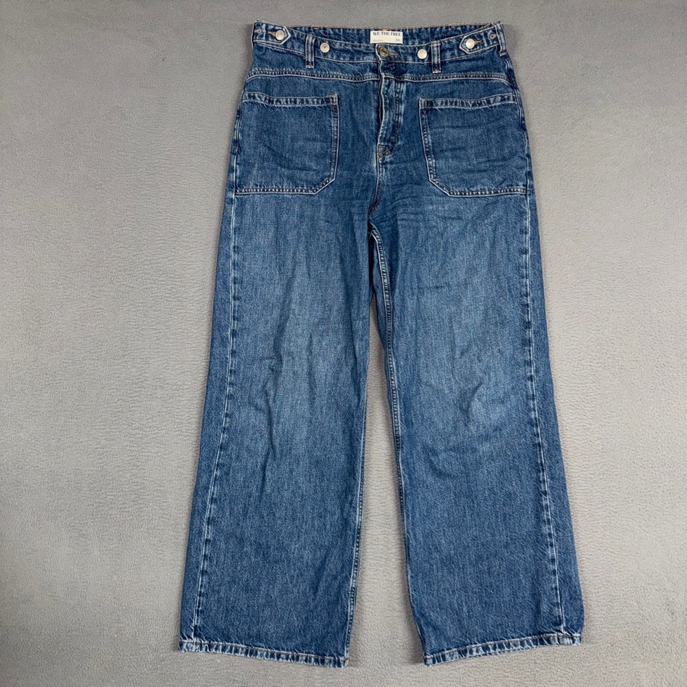 We The Free Jeans Womens 30 (Fits 34x30) Blue Palmer Cuffed Wide Leg Button Fly